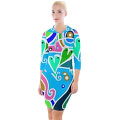 Crazy Pop Art - Doodle Hearts   Quarter Sleeve Hood Bodycon Dress