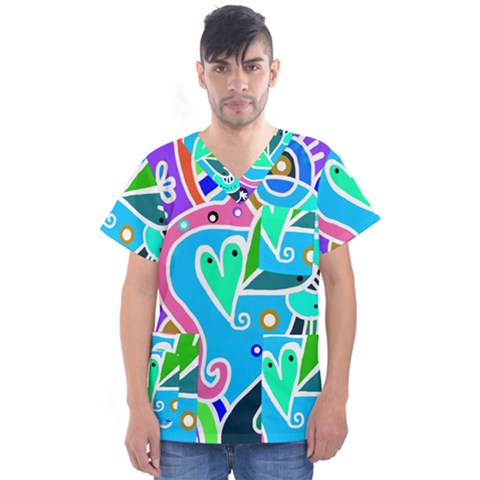 Crazy Pop Art - Doodle Hearts   Men s V-neck Scrub Top by ConteMonfrey