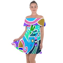 Crazy Pop Art - Doodle Hearts   Off Shoulder Velour Dress by ConteMonfrey