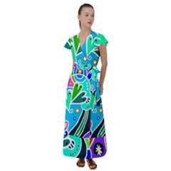 Crazy Pop Art - Doodle Hearts   Flutter Sleeve Maxi Dress by ConteMonfrey