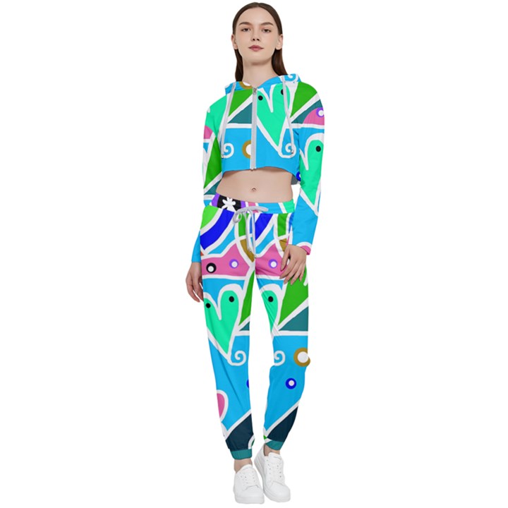 Crazy Pop Art - Doodle Hearts   Cropped Zip Up Lounge Set