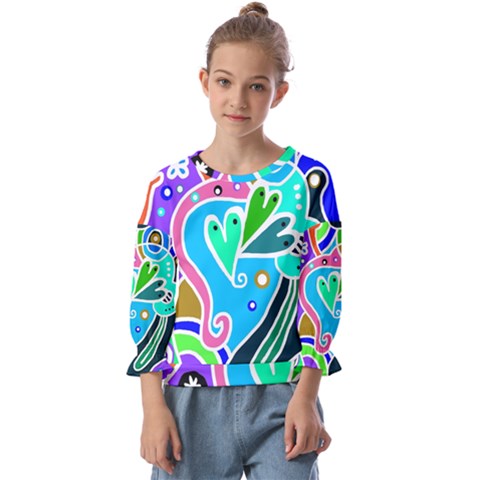 Crazy Pop Art - Doodle Hearts   Kids  Cuff Sleeve Top by ConteMonfrey