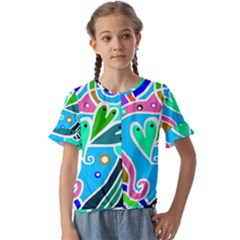 Crazy Pop Art - Doodle Hearts   Kids  Cuff Sleeve Scrunch Bottom Tee