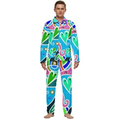 Crazy Pop Art - Doodle Hearts   Men s Long Sleeve Velvet Pocket Pajamas Set by ConteMonfrey