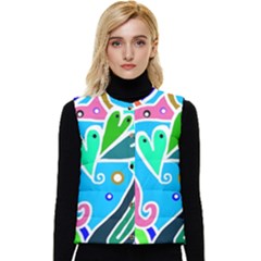 Crazy Pop Art - Doodle Hearts   Women s Short Button Up Puffer Vest by ConteMonfrey