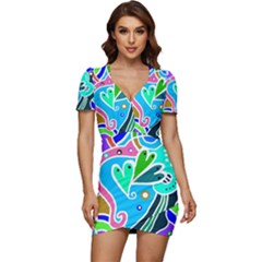 Crazy Pop Art - Doodle Hearts   Low Cut Cap Sleeve Mini Dress by ConteMonfrey