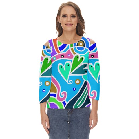 Crazy Pop Art - Doodle Hearts   Cut Out Wide Sleeve Top by ConteMonfrey