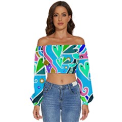 Crazy Pop Art - Doodle Hearts   Long Sleeve Crinkled Weave Crop Top by ConteMonfrey