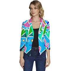 Crazy Pop Art - Doodle Hearts   Women s Casual 3/4 Sleeve Spring Jacket by ConteMonfrey