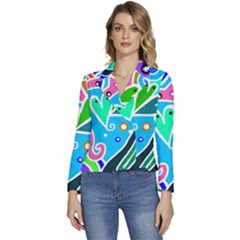 Crazy Pop Art - Doodle Hearts   Women s Long Sleeve Revers Collar Cropped Jacket by ConteMonfrey