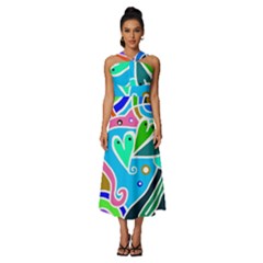 Crazy Pop Art - Doodle Hearts   Sleeveless Cross Front Cocktail Midi Chiffon Dress