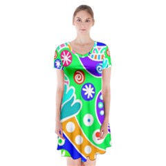 Crazy Pop Art - Doodle Lover   Short Sleeve V-neck Flare Dress by ConteMonfrey