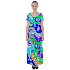 Crazy Pop Art - Doodle Lover   High Waist Short Sleeve Maxi Dress by ConteMonfrey