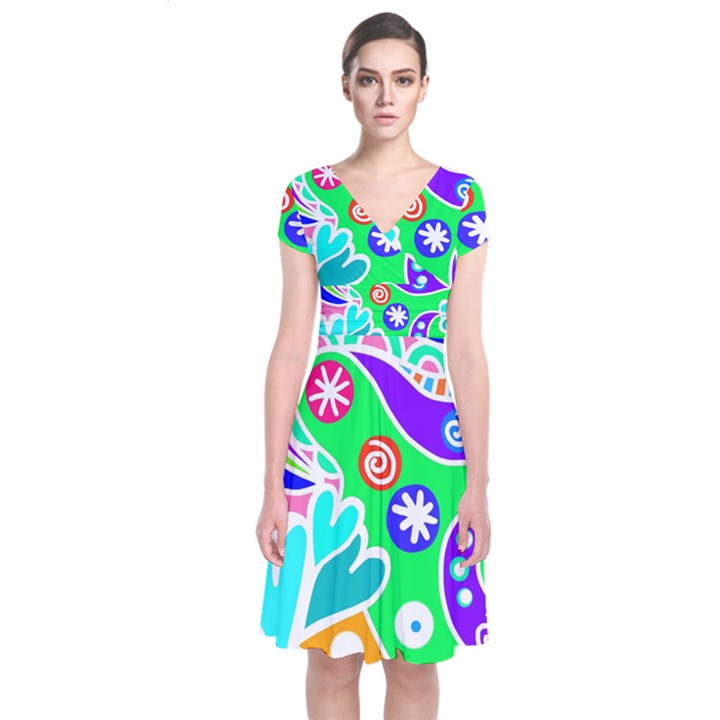 Crazy Pop Art - Doodle Lover   Short Sleeve Front Wrap Dress