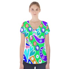 Crazy Pop Art - Doodle Lover   Short Sleeve Front Detail Top by ConteMonfrey