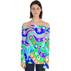 Crazy Pop Art - Doodle Lover   Off Shoulder Long Sleeve Top by ConteMonfrey