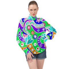 Crazy Pop Art - Doodle Lover   High Neck Long Sleeve Chiffon Top by ConteMonfrey