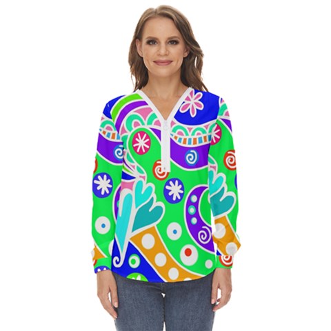 Crazy Pop Art - Doodle Lover   Zip Up Long Sleeve Blouse by ConteMonfrey