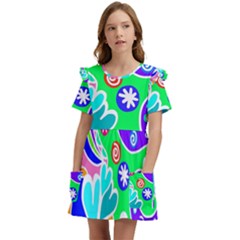 Crazy Pop Art - Doodle Lover   Kids  Frilly Sleeves Pocket Dress by ConteMonfrey