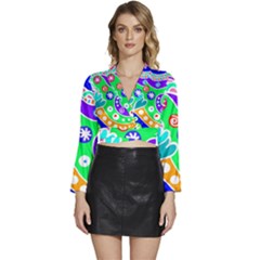 Crazy Pop Art - Doodle Lover   Long Sleeve Tie Back Satin Wrap Top by ConteMonfrey