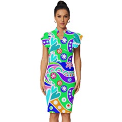 Crazy Pop Art - Doodle Lover   Vintage Frill Sleeve V-neck Bodycon Dress by ConteMonfrey