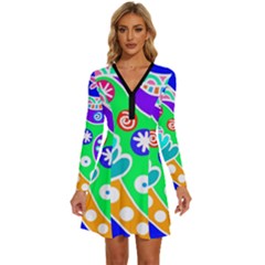 Crazy Pop Art - Doodle Lover   Long Sleeve Deep V Mini Dress  by ConteMonfrey