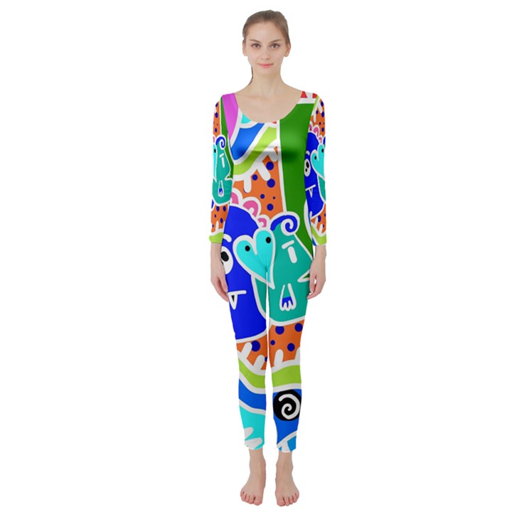 Crazy Pop Art - Doodle Buddies  Long Sleeve Catsuit