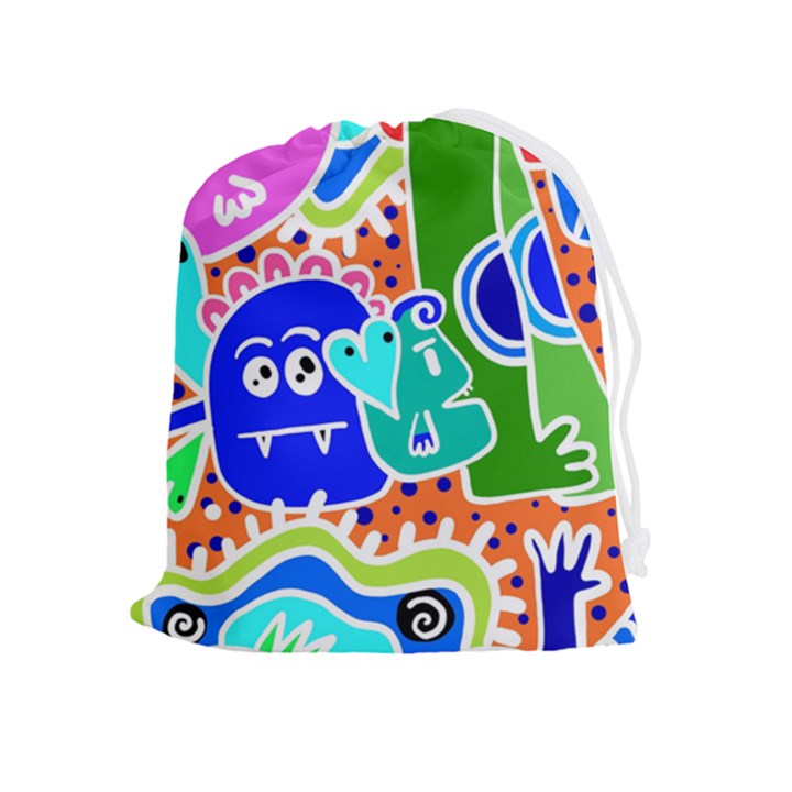 Crazy Pop Art - Doodle Buddies  Drawstring Pouch (XL)