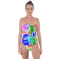 Crazy Pop Art - Doodle Buddies  Tie Back One Piece Swimsuit by ConteMonfrey