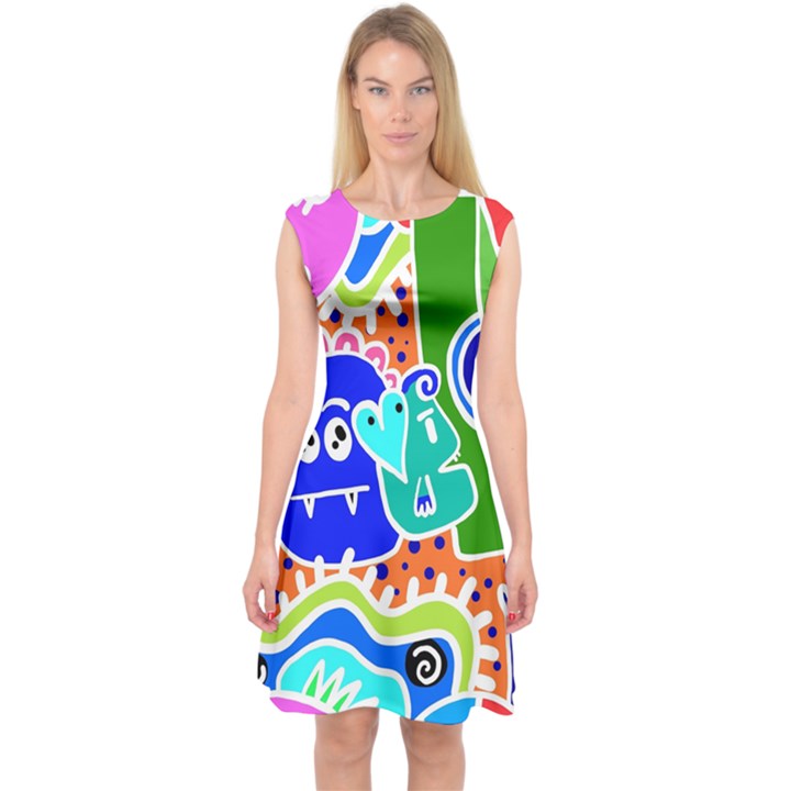 Crazy Pop Art - Doodle Buddies  Capsleeve Midi Dress