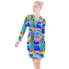 Crazy Pop Art - Doodle Buddies  Button Long Sleeve Dress by ConteMonfrey