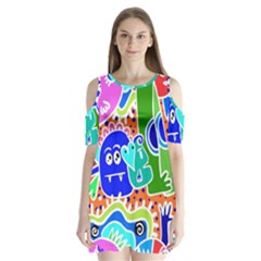 Crazy Pop Art - Doodle Buddies  Shoulder Cutout Velvet One Piece