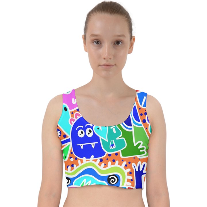 Crazy Pop Art - Doodle Buddies  Velvet Racer Back Crop Top