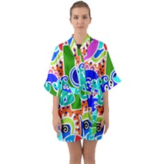 Crazy Pop Art - Doodle Buddies  Half Sleeve Satin Kimono 