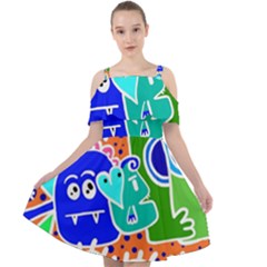 Crazy Pop Art - Doodle Buddies  Cut Out Shoulders Chiffon Dress by ConteMonfrey