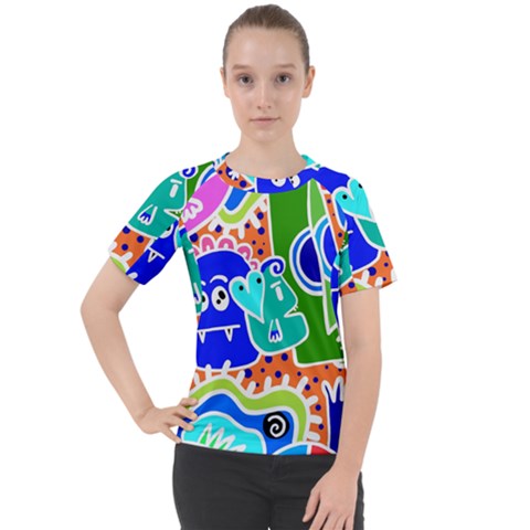 Crazy Pop Art - Doodle Buddies  Women s Sport Raglan Tee by ConteMonfrey