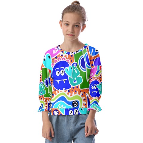 Crazy Pop Art - Doodle Buddies  Kids  Cuff Sleeve Top by ConteMonfrey