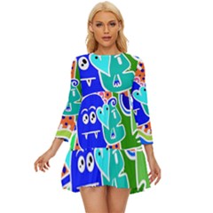 Crazy Pop Art - Doodle Buddies  Long Sleeve Babydoll Dress by ConteMonfrey