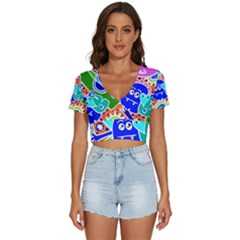 Crazy Pop Art - Doodle Buddies  V-neck Crop Top by ConteMonfrey