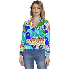 Crazy Pop Art - Doodle Buddies  Women s Long Sleeve Revers Collar Cropped Jacket by ConteMonfrey