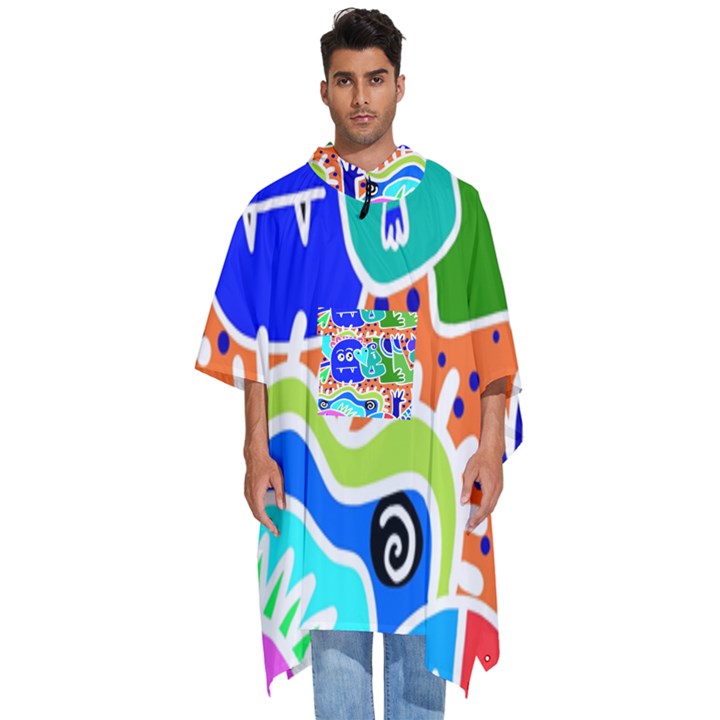 Crazy Pop Art - Doodle Buddies  Men s Hooded Rain Ponchos