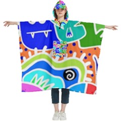 Crazy Pop Art - Doodle Buddies  Women s Hooded Rain Ponchos