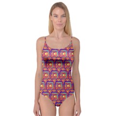 Pink Yellow Neon Squares - Modern Abstract Camisole Leotard  by ConteMonfrey