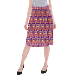 Pink Yellow Neon Squares - Modern Abstract Midi Beach Skirt by ConteMonfrey