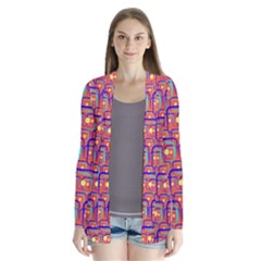 Pink Yellow Neon Squares - Modern Abstract Drape Collar Cardigan by ConteMonfrey