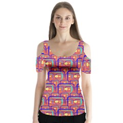 Pink Yellow Neon Squares - Modern Abstract Butterfly Sleeve Cutout Tee 