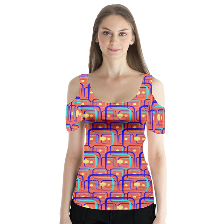 Pink Yellow Neon Squares - Modern Abstract Butterfly Sleeve Cutout Tee 