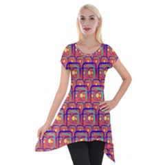 Pink Yellow Neon Squares - Modern Abstract Short Sleeve Side Drop Tunic by ConteMonfrey