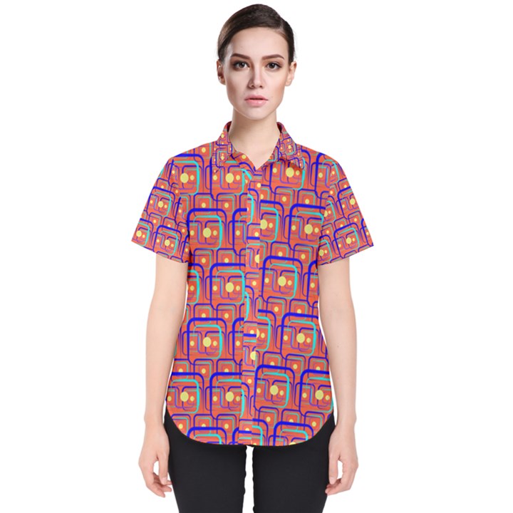 Pink Yellow Neon Squares - Modern Abstract Women s Short Sleeve Shirt