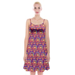 Pink Yellow Neon Squares - Modern Abstract Spaghetti Strap Velvet Dress